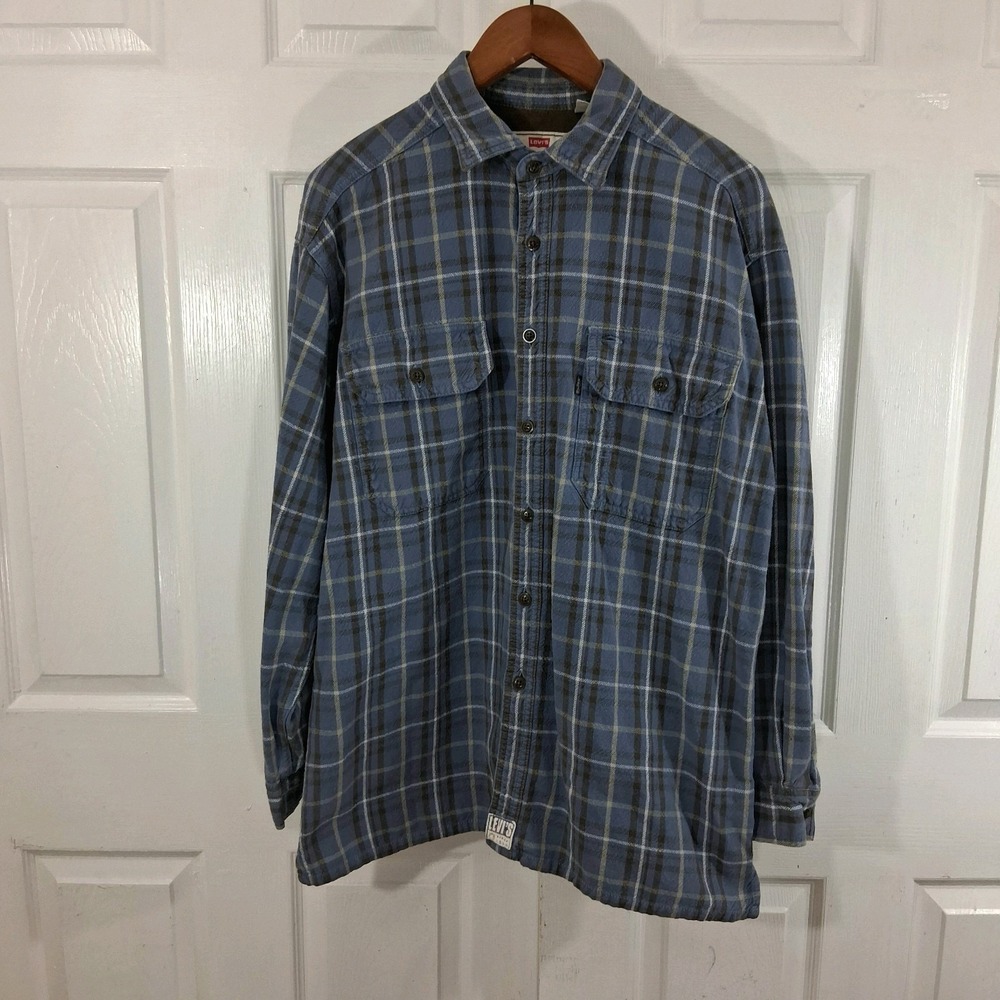 VTG 1996 Levis Heavyweight Plaid Flannel Shirt Mens Large L 90s Grunge Workwear